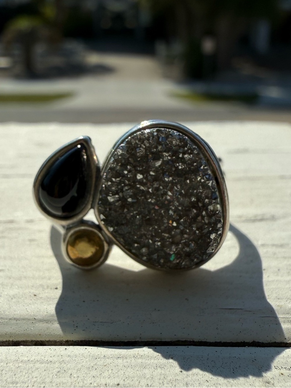 Silpada Crystal Cove Sterling Silver Druzy, Black Tear & Gold Ring